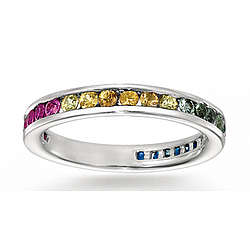 14k White Gold Channel Multi Color Stone Stackable Ring