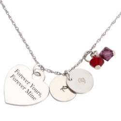 Sterling Silver Sentiment Heart, Birthstone, and Initial Necklace