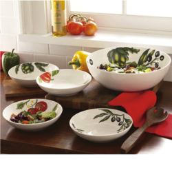 5-Piece Glazed Ceramic Pasta and Salad Bowl Set