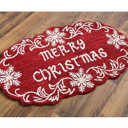 Merry Christmas Snowflake Hooked Wool Accent Rug
