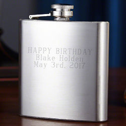 Traditional Engraved Brushed Stainless Steel Flask