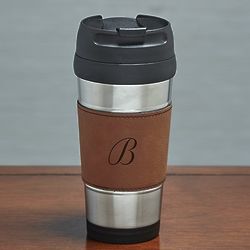 Personalized Single Initial Leatherette Travel Mug