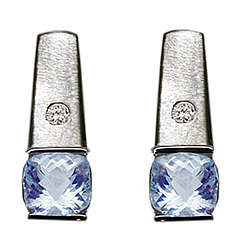 Checkercut Aquamarine & Diamond White Gold Earrings