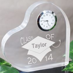 Engraved Class Of Graduation Glass Heart Clock