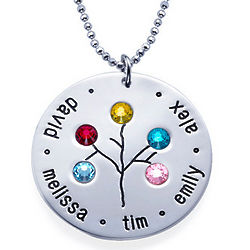 Sterling Silver Family Tree and Birthstone Necklace