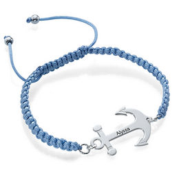 Anchor Bracelet with Engraving and Shamballa Cord