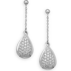 Rhodium Plated Pave CZ Drop Earrings