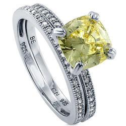 Sterling Silver and Canary Cubic Zirconia Solitaire Ring Set