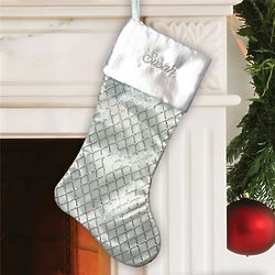Embroidered Name White Sequined Diamond Christmas Stocking