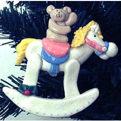 Pastel Engraved Rocking Horse First Christmas Ornament