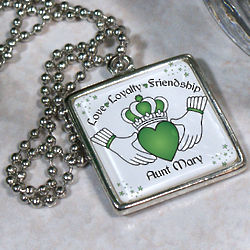 Personalized Irish Claddagh Square Frame Necklace