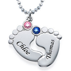 2 Sterling Silver Baby Feet Personalized Necklace