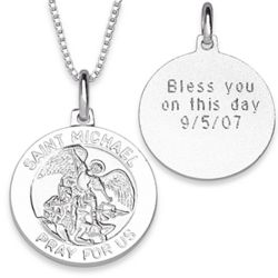 Sterling Silver St. Michael Engraved Medal Necklace