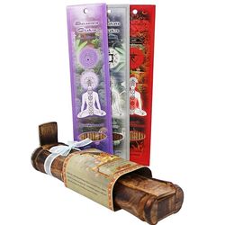 Bamboo Incense Burner with Storage and 3 Chakra Incense