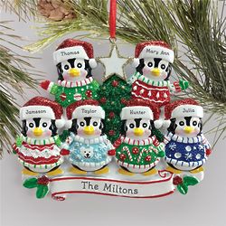 Personalized Penguin Ugly Sweater Family Ornament