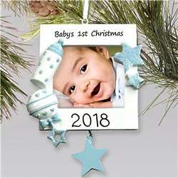 Personalized Baby Boy's 1st Christmas Frame Ornament