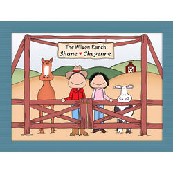 Personalized Rancher with Horse and Cow Cartoon