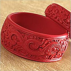 Large Carved Chinese Cinnabar Bangle Bracelet