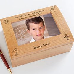 Personalized Boys First Communion Wooden Photo Box