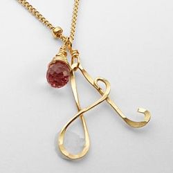 Birthstone and Wire Letter Pendant