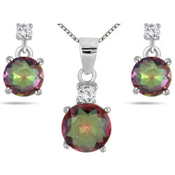 Mystic Rainbow and White Topaz Earrings and Pendant