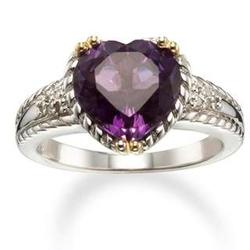 Diamond and Amethyst Heart Ring in Sterling Silver