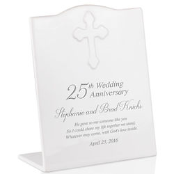 Personalized 25th Wedding Anniversary Ceramic Cross Plaque
