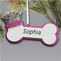 Personalized Princess Dog Bone Holiday Ornament