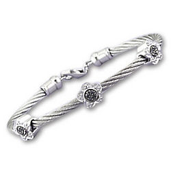 Stainless Steel Black and White Diamond Flower Bracelet