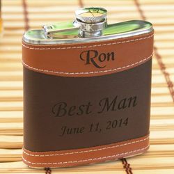 Personalized Flask with 2-Tone Leather Wrap