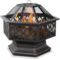 Hex Shaped Outdoor Fire Bowl with Lattice in Oil Rubbed Bronze