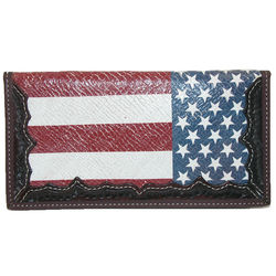 Hand-Tooled Distressed American Flag Rodeo Checkbook Cover Wallet