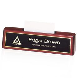 Engraved Rosewood Piano Finish Desk Nameplate with Card Holder