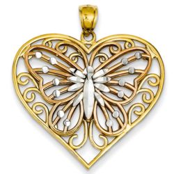 Heart Pendant with Butterfly Design Inside in 14 Karat Gold