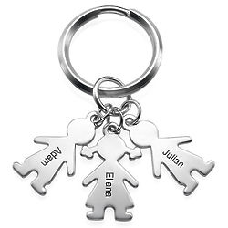 Keychain with Personalized Silver Children Charms