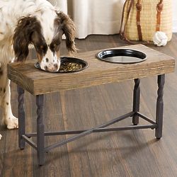 Small Dog Feeding Station in Oak and Wrought Iron