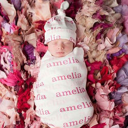 Personalized Classic Baby Hat and Swaddle Blanket