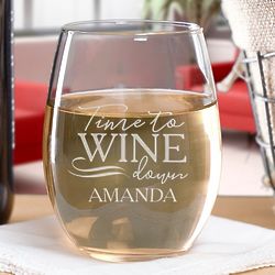 Time To Wine Down Personalized Stemless Wine Glass