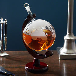 Large Waterman Liquor Decanter Globe with Wood Stand