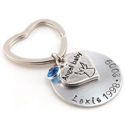 Personalized Hand Stamped Angel Baby Memorial Key Chain