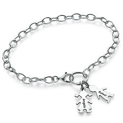 Mother's Link Bracelet with Personalized Silver Kid Charms