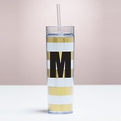 Personalized Initial Gold Stripe Tumbler