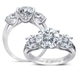 Sterling Silver Cubic Zirconia Trio Engraved Engagement Ring