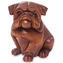 Curious Bulldog Wood Sculpture