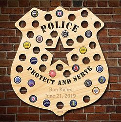 Police Badge Wooden Beer Cap Map