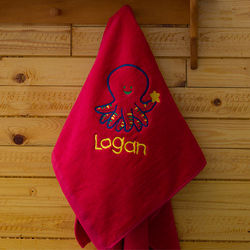 Kid's Personalized Red Beach Towel