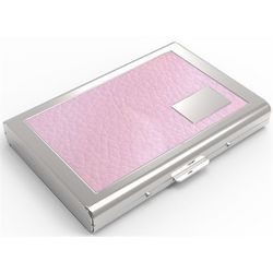Engraved Pink Leather Business Card Case