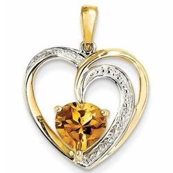 14k Gold Diamond and Citrine Heart Gemstone Pendant