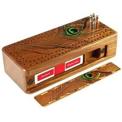Peacock Feather Cribbage Board