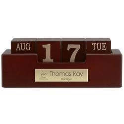 Engraved Wood Perpetual Desktop Calendar with Brass Plate